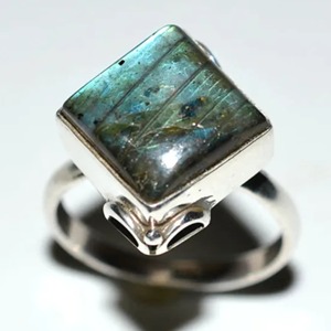 Labradorite Natural Grey <b>Cushion</b> <b>Ring</b> 925 Sterling Silver Handmade Boho Statement Promise <b>Ring</b> for <b>Wedding</b> Party Anniversary - Product Image 4
