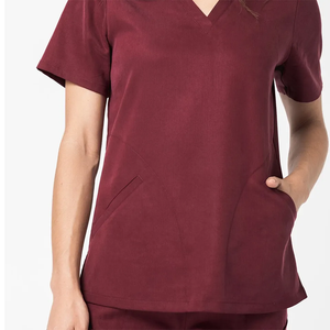 Wholesale High Quality Women Medical <b>Scrub</b> Uniform V-neck Short Sleeve Nurse Hospital Workwear Elastic Soft Surgical <b>Scrub</b> <b>Set</b> - Product Image 5