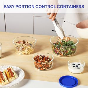 Set di 4 Ciotole in Vetro con Coperchi (1, 2, 4, 7 Tazze) Contenitori per Pranzo Adatti al Microonde, per Preparazione Pasti e Conservazione Avanzi - Product Image 3