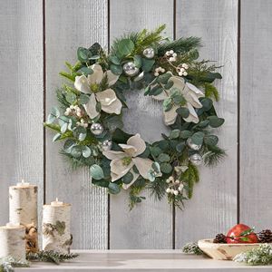 Ghirlanda natalizia da 21,75 pollici con foglie e magnolia, elegante decorazione natalizia - Product Image 1