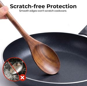 Cuillères en bois pour la cuisine, ustensiles de cuisine en bois d'acacia, cuillères de service en bois de 12 pouces pour poêles antiadhésives, prise en main confortable - Product Image 4