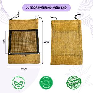 Sac en toile de jute LMC avec cordon de serrage, 31*21cm, capacité 1,5kg, avec coutures robustes, sac de rangement pour fruits et légumes - Product Image 2