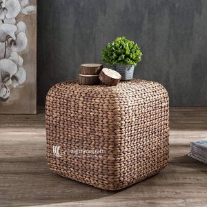 Water Hyacinth Pouf Square Ottoman Handwoven <b>Decorative</b> Stool Modern Minimalist Rustic Multi-Functional Bohemian <b>Moroccan</b> Home - Product Image 4