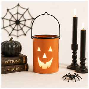 Wholesale Eco-friendly Metal Jack O <b>Lantern</b> <b>Tea</b> <b>Light</b> Holder Orange Pumpkin Candle Bucket with Metal Handle Halloween Home Decor - Product Image 4