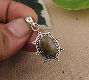 Natural Unakite <b>Pendant</b> 925 Sterling Silver Vintage Bezel Setting Genuine Green Pink Gemstone Necklace for Women <b>Men</b> Wholesale - Product Image 1