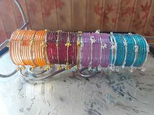 Juego de brazaletes de cristal étnicos para mujer con borlas, pulseras apilables para boda, multicolor - Product Image 2