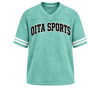 Camiseta Deportiva de Punto Personalizada en Verde Menta, Cuello en V, Manga Corta, a Rayas, Transpirable, Holgada, Informal, para Equipos Deportivos - Product Image 1