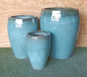 [Jason] Ensemble de 3 pots de fleurs en céramique émaillée turquoise - Pots de fleurs ronds modernes en porcelaine pour la décoration intérieure et extérieure - Product Image 1