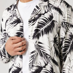 เสื้อเชิ้ตฮาวายลายดอกไม้ผ้าป๊อปลินย้อมสีแบบผูกโบว์ แขนยาวสำหรับผู้ชาย ผ้าถัก ระบายอากาศได้ดี เสื้อฤดูร้อนสำหรับผู้ใหญ่ - Product Image 1