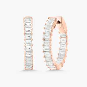 Diamond Huggie <b>Earrings</b> Large Emerald Cut Lab Grown 18.5 mm Modern Double Sided Luxury <b>Hinged</b> <b>Hoops</b> Wholesale 14K 18k Solid Gold - Product Image 3