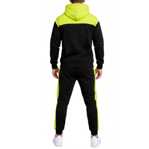 Conjunto Deportivo de Dos Piezas para Hombre, Chaqueta con Capucha y Pantalones con Paneles Amarillos Neón, Logotipo Personalizado, Alta Calidad OEM - Product Image 2