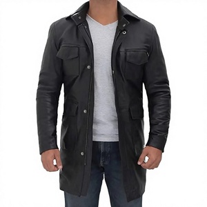 Chocolate Colored Canvas Calf Sheep <b>Leather</b> Mandarin Collar Zipper Closure Racer <b>Jacket</b> Waterproof Windproof Eco Friendly Front - Product Image 5