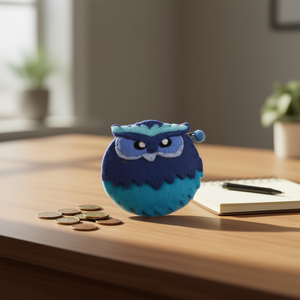 Porte-monnaie en feutre hibou bleu - Product Image 2