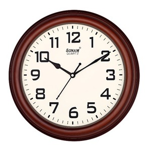 Sonam Quartz 12-Inch Round <b>Wall</b> <b>Clock</b> - Professional Brown Wood Finish - Simple Bold Arabic Numerals - Easy-to-Read Large Analog - Product Image 6
