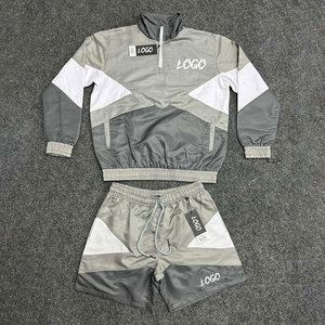 Wholesale Custom Nylon Half <b>Zip</b>-<b>Up</b> Windbreaker Shorts Set Men's Casual Jogging Summer Lightweight Windbreaker Jacket & Short Set - Product Image 6