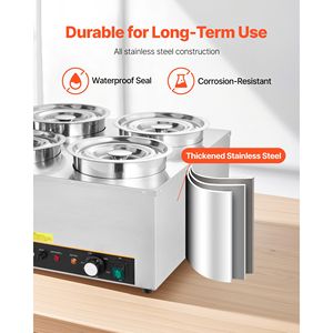 Scaldavivande Elettrico Commerciale Bain Marie da 1500W con 4 Pentole in Acciaio Inox da 6,34QT, Temperatura 86~185 Fahrenheit - Product Image 6