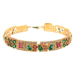 Green AD Vintage Brass Charm Bracelets with Zircon Pearl & Emerald - Product Image 2