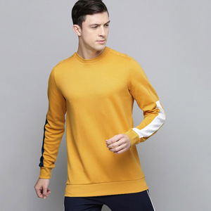 Sudadera de cuello redondo con bloques de color para hombre, amarillo mostaza, forro polar, estilo casual deportivo, ropa de calle, manga larga - Product Image 3
