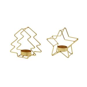 Portavelas de alambre metálico dorado con forma de árbol y estrella, tamaño pequeño, adorno decorativo para decoración de habitaciones y estilo navideño, de la India. - Product Image 1