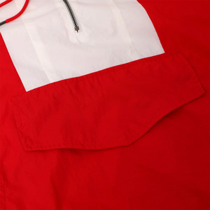 Chaqueta Cortavientos con Capucha y Media Cremallera, Tallas Grandes, Roja y Blanca, Forro de Malla Transpirable, Impermeable, Bordada, Estilo Outdoor - Product Image 3