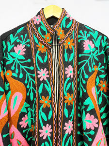 Artisanal Handworked TNT <b>Fabric</b> Jacket | Luxury Peacock Embroidery Unisex Bomber - Product Image 5