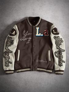 Veste varsity premium pour homme et femme, style streetwear, avec patchwork brodé, appliqué, logo en chenille, manteau en polaire chaud pour l'hiver - Product Image 4