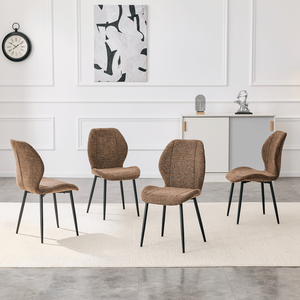 4 Set di Sedie da Pranzo in Tessuto Marrone Stile Retrò Minimalista con Cuscini Spaziosi e Confortevoli, Gambe in Metallo Nero Regolabili - Product Image 5