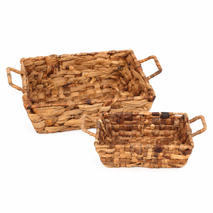 Panier de rangement en jacinthe d'eau tressé à la main, écologique, 2 pièces, avec poignées, organisateurs rectangulaires rustiques pour la décoration de la maison - Product Image 4