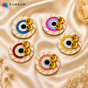 Plato de Haldi Kumkum con Ojo Turco, Hecho a Mano en India, para Pooja, Decoración Festiva para el Hogar o Templo, Regalo de Diwali, Recuerdo de Boda - Product Image 2
