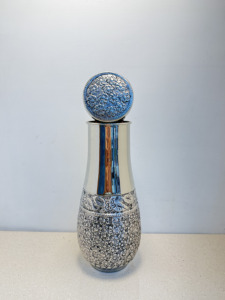 Premium Antique Silver Plated Bedside Carafe Jar 1500ml Embossed Floral Pattern Metal Water Carafe Luxury Wellness Drinkware <b>Set</b> - Product Image 6