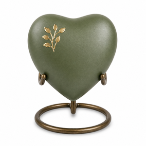 Green Brass Engraved Heart Shaped <b>Keepsake</b> Cremation <b>Memorial</b> <b>Keepsakes</b> Urn for Funeral Ashes - Product Image 1