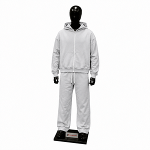 Silver Tracksuit Set Mens Premium <b>Full</b> <b>Zip</b> <b>Hoodie</b> And Jogger Pants Two Piece Outfit Casual Streetwear Athletic Sportswear - Product Image 1