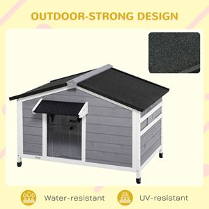 Casa per cani all'aperto in stile cabina in legno grigio con tetto apribile e finestre inferiori rimovibili copri piedi per tende-mobili per animali domestici - Product Image 5