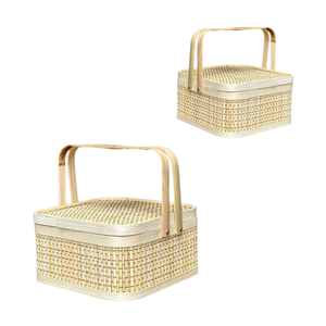 Best Selling BAMBOO GIFT <b>BASKET</b> with Lid and Handles Wicker Crafts Custom Color Available - Product Image 1