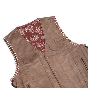Men's Vintage Distressed Suede <b>Leather</b> Motorcycle Vest with Paisley Inner Lining and Side Lace Biker Design - Product Image 3