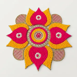 Support de bougie traditionnel fait main pour Diwali, en forme de fleur Rangoli, en tissu et métal, design Art Déco, pour décoration intérieure et extérieure, baptême - Product Image 5