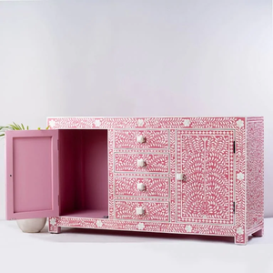 bone inlay console Bone Inlay Drawer Chest Floral Multi Color Bone Inlay <b>Table</b> Top - Product Image 4