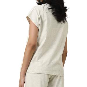 Women Light Beige Crew Neck <b>Cap</b> <b>Sleeve</b> T Shirt Loose Fit Cotton Casual Summer Basic <b>Top</b> Custom Wholesale OEM Manufacturer - Product Image 5