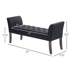 Panca Nera Imbottita per Camera da Letto e Ingresso con Design Trapuntato a Bottoni, Panca Finale per Letto con Braccioli e Gambe in Legno Massello per Soggiorno - Product Image 3