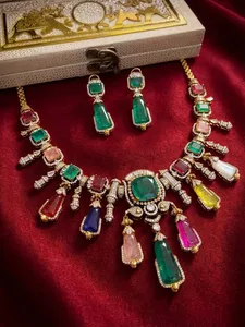 Parure de bijoux plaquée or avec perles d'imitation multicolores, collier et boucles d'oreilles, bijoux de créateur pour femme, mariage et soirée - Product Image 3
