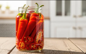 Preserved Red Long Peppers In Vinegar Whole Spicy <b>Pickled</b> Vegetables Mason <b>Jar</b> Style - Product Image 2