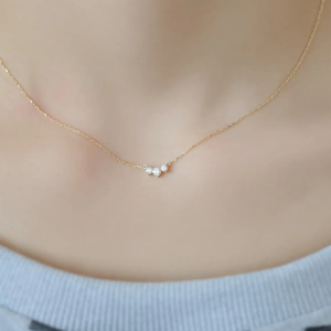 14K Solid Gold Lab Diamond Classic Trio Diamond <b>Necklace</b> Dainty Diamond <b>Necklace</b> <b>Triple</b> Sparkling Gemstone <b>Necklace</b> Jewelry Gift - Product Image 1