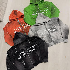 DCY Sweat à capuche d'hiver personnalisé avec impression DTG, logo en strass, coupe ample, épais, délavé, zippé, 450 g/m², écologique, surdimensionné - Product Image 2