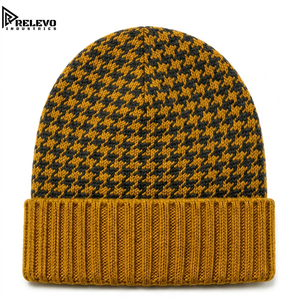Bonnet moderne premium à motif géométrique, en tricot jacquard épais et chaud, avec revers, pour hommes et femmes - Product Image 1