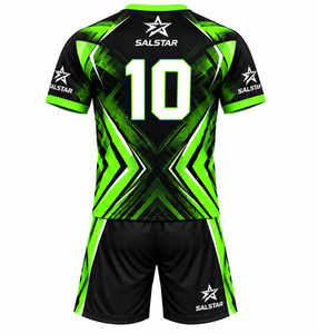 Camiseta de Fútbol para Hombre, Manga Corta, Cuello en V, Verde, Uniforme de Fútbol Sublimado, Estampado Geométrico Negro y Verde, Corte Atlético, para Toda Temporada - Product Image 2