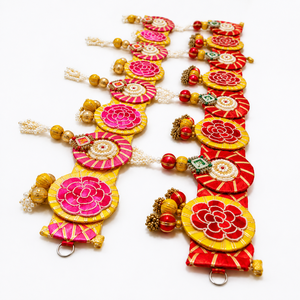 Handmade Yellow Red Floral Pearl Bandhanwar Toran Door Hanging Festive Diwali <b>Wedding</b> Home Entrance Decor <b>Gift</b> - Product Image 3