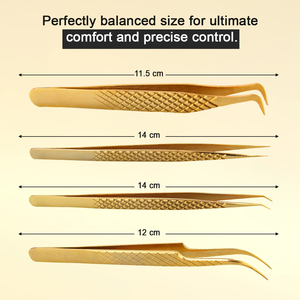 Juego de Pinzas para Pestañas Gold Diamond Grip, Pinzas de Acero Inoxidable de Alta Precisión para Extensiones de Pestañas - Product Image 3