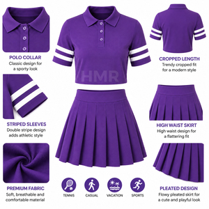 Ensemble de tenue de tennis de luxe HMR Sisterhood Sorority, 2 pièces, chemises polo et jupe plissée taille haute - Product Image 5