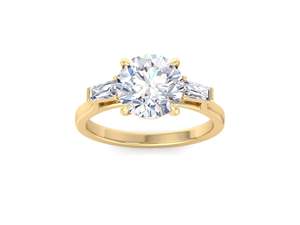 Anillo de Compromiso con Tres Piedras de Diamante de Laboratorio con Corte Redondo y Piedras Laterales en Forma de Baguette, Anillo de Novia Clásico - Product Image 2