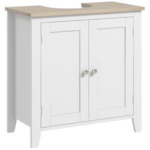 Mobiletto lavabo bianco con piedistallo, a forma di U e ripiano interno regolabile, per bagno - Product Image 1